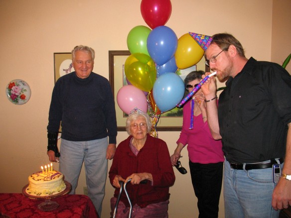 Celebrating 100 years, my mother Tera, son Walt, neighbor Delores and grandson Bob
